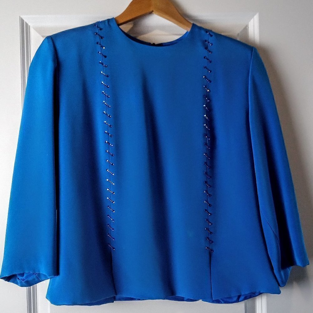 Vintage Sansappelle Blue Silk Embellished Top